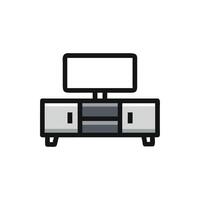 Pixelated TV and stand in White Background minimalist style vector