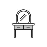 Minimalist dressing table with mirror line art illustration vector