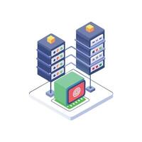 Isometric data servers and terminal representing network infrastructure concept vector