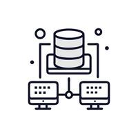 Database connected with computer network on dark background icon vector