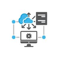 Cloud computing network with data server and desktop display vector
