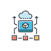 Cloud Computing Network with Monitor Showing a 3D Object vector