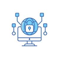 Secure global network on computer, data encryption concept icon vector