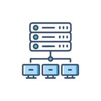 Computer network server connecting to multiple workstations icon illustration vector