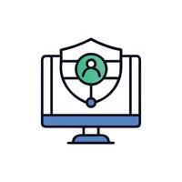 Computer with user icon inside security shield symbol vector