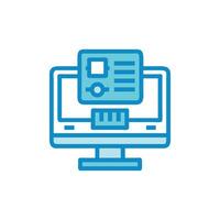 Blue computer screen graphic depicting data flow process icon vector