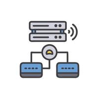 Server network connection with two nodes in flat style vector