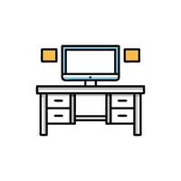 Modern desk with computer monitor flat illustration vector