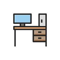 Flat illustration of an office desk with computer vector
