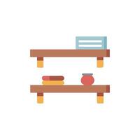 Flat illustration of a wooden shelf with objects vector