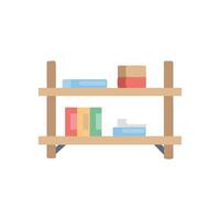 Stylized wooden bookshelf with books and other objects vector