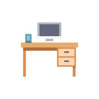 Flat design desk illustration with computer and decor vector