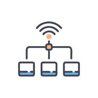 Illustration of network connection with server and data blocks vector