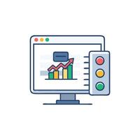 Monitoring business performance with traffic light and data chart vector