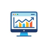 Computer display showing growth graph in flat design style vector