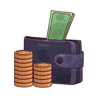 wallet and stack of coins vector