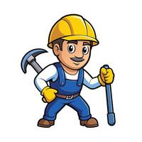 Cartoon Construction Worker Character Illustration with Mining Tools vector