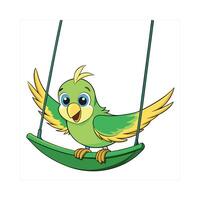 Cheerful Parakeet Perched on Swing with Green Feathers vector