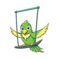 Parakeet Perched on Swing with Green Feathers vector