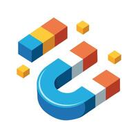 Isometric Magnet with Blocks Illustration for Concepts vector