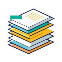 Stacked documents, paperwork stack, files organization, data management vector