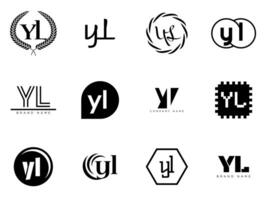 YL logo company template. Letter y and l logotype. Set different classic serif lettering and modern bold text with design elements. Initial font typography. vector
