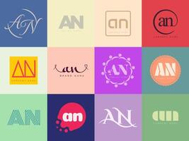 AN logo company template. Letter a and n logotype. Set different classic serif lettering and modern bold text with design elements. Initial font typography. vector