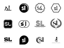 SL logo company template. Letter s and l logotype. Set different classic serif lettering and modern bold text with design elements. Initial font typography. vector