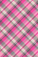Crease texture seamless textile, 1970s pattern background check. Asymmetric fabric plaid tartan in pink and pastel colors. vector