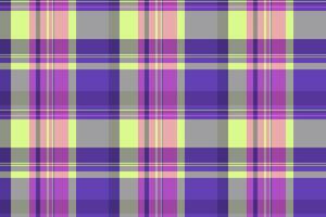 Vibrant pastel plaid pattern in purple, yellow, and pink. Perfect for textile design, website backgrounds, or fashion projects. This cheerful, geometric texture evokes a sense of warmth and style. vector