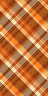 Curved texture plaid tartan, mens shirt seamless background check. Vertical fabric pattern textile in orange and wheat colors.