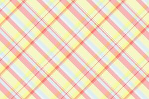 Pastel plaid pattern. Diagonal stripes in soft yellow, pink, and blue create a cheerful, textured backdrop. Ideal for textile design, backgrounds, or illustrations. vector