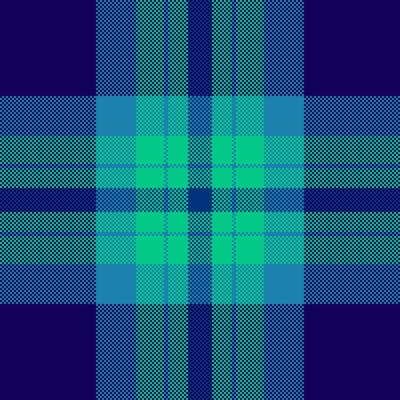 Geometric plaid pattern with shades of blue and green. Ideal for backgrounds, textiles, or abstract design. Represents tradition, heritage, and style.