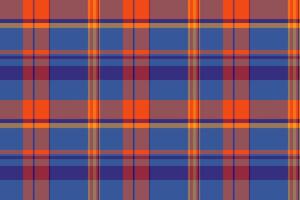 Seamless plaid pattern with blue, orange and purple stripes. Useful for backgrounds, textiles, packaging, or adding a retro touch. Versatile graphic asset. vector