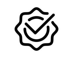 Monochrome icon of check mark inside an award badge. Symbolizes approval, quality, verified status, and confirmation. Great for user interface, app design. vector