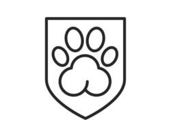 Simple shield icon with a paw print inside,symbolizing protection and care for animals.Ideal for veterinary services,pet adoption,or animal welfare.Clean design. vector