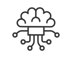 A minimalist icon of a brain connected to circuitry, symbolizing artificial intelligence, machine learning, or innovative technology. Use for presentations, websites, apps. vector