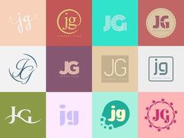 JG logo company template. Letter j and g logotype. Set different classic serif lettering and modern bold text with design elements. Initial font typography. vector