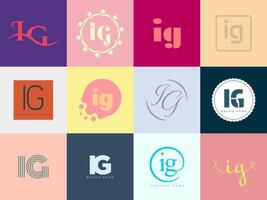 IG logo company template. Letter i and g logotype. Set different classic serif lettering and modern bold text with design elements. Initial font typography. vector