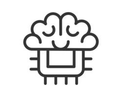 Minimalist illustration of a brain with a chip, symbolizing artificial intelligence, technology, innovation, and machine learning. Perfect for websites and digital marketing. vector