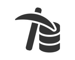 Data mining concept. Icon with pickaxe and database. Symbolizes data extraction, analysis, and insights. Great for tech, business, and finance projects. vector