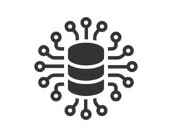 Conceptual graphic of a database server connected via a chip circuit. Symbolizes data, technology, and interconnected systems. Ideal for IT, networking, or cloud concepts. vector
