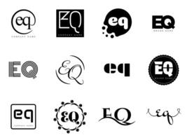 EQ logo company template. Letter e and q logotype. Set different classic serif lettering and modern bold text with design elements. Initial font typography. vector