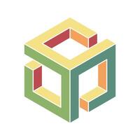 Abstract isometric cube design. Interlocking pastel shapes create a visually engaging, modern graphic. Perfect for tech, architecture, or design projects needing a clean, geometric aesthetic. vector