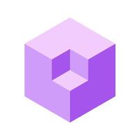 A captivating isometric illustration of a lavender cube containing a smaller, inner cube. vector