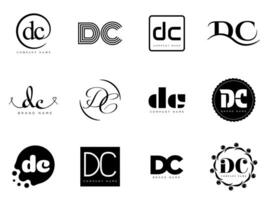 DC logo company template. Letter d and c logotype. Set different classic serif lettering and modern bold text with design elements. Initial font typography. vector