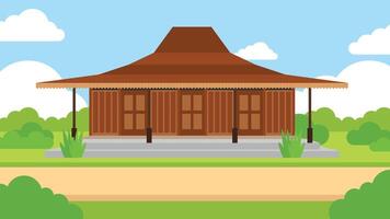 Javanese Joglo Sanggar traditional house in an open space vector