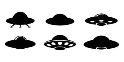 Collection of UFO spaceship silhouette illustration on white background vector