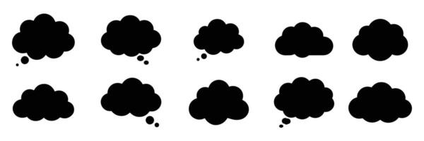 Set of Black Silhouette Thought Bubble shape on white background vector