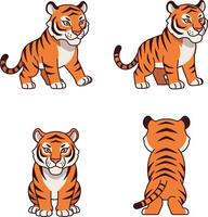 Cute cartoon tiger illustrations in multiple poses for tshirt printing and projects designs vector